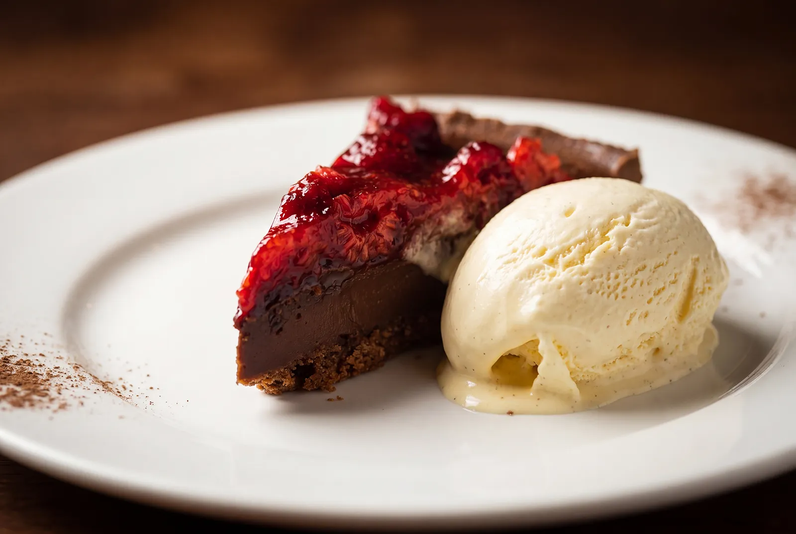 Chocolate dessert with ice cream